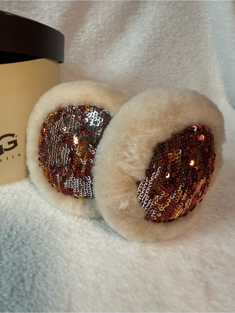 UGG Chestnut Shearling Earmuffs with Multicolor Sequin Accents - Picture 4 of 5